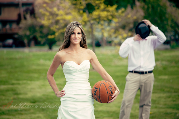 Trash the dress photography - playing basketball