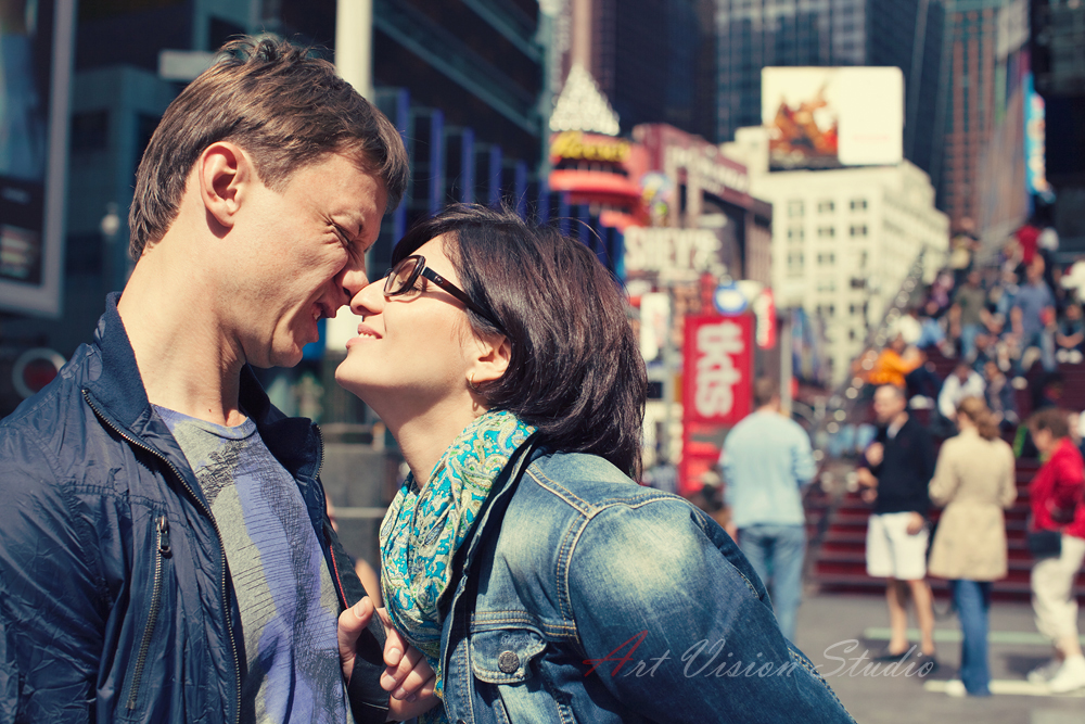 Times Square portraiture - Lifestyle engagement photographer in Stamford CT