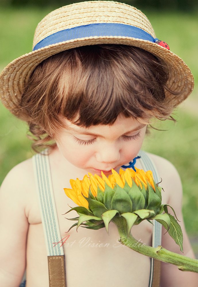 Boy with a sunflower  - Best children photographer in Stamford