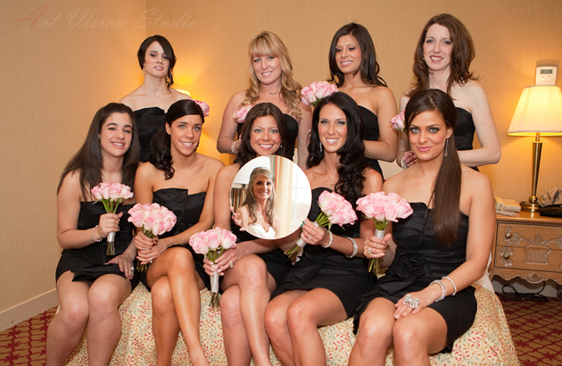 Bride with bridesmaids posing-Stamford wedding photograher