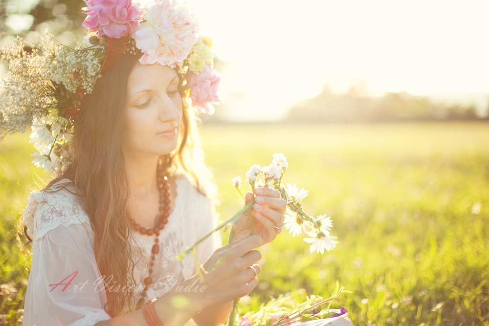 Portrait of a girl wearing flower wreath - Artistic model photography in Stamford, CT