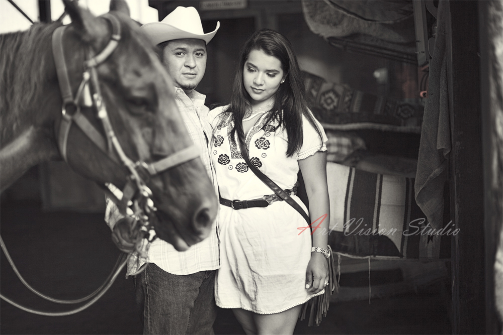 Love session photographer in Stamford, CT - Couple posing with a horse