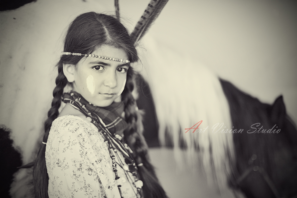 Fairfield county, CT child photographer - Black and white portrait of a girl with a horse