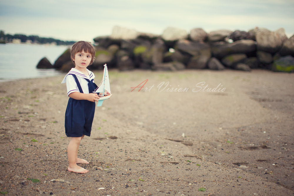 Darien, CT creative toddler's photographer - Sailor boy at the beach