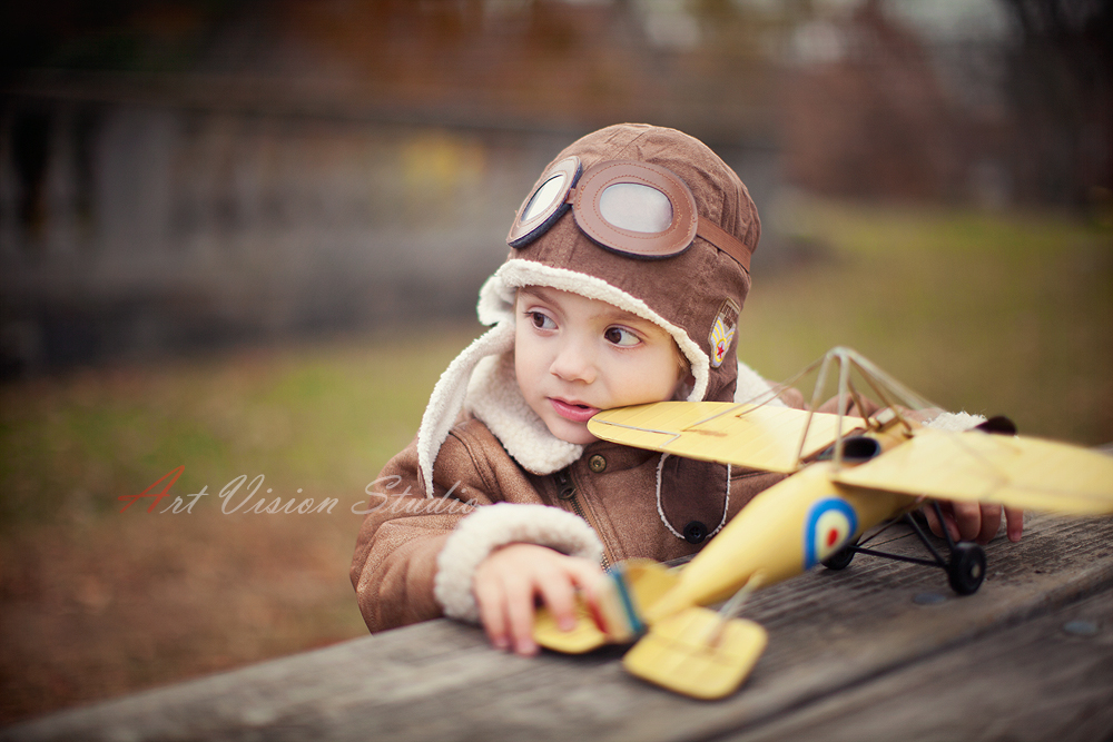 Stamford, CT conceptual kids photographer - Vintage pilot themed photography session for a toddler in Stamford, CT