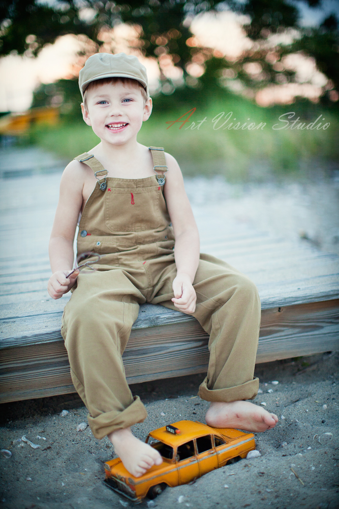 Vintage taxi driver themed photography session for a boy - Styled kids photography