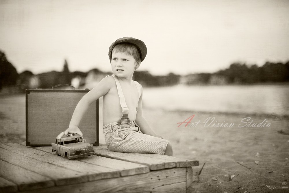 Retro styled photography session for a toddler boy - A chauffeur themed session for a boy